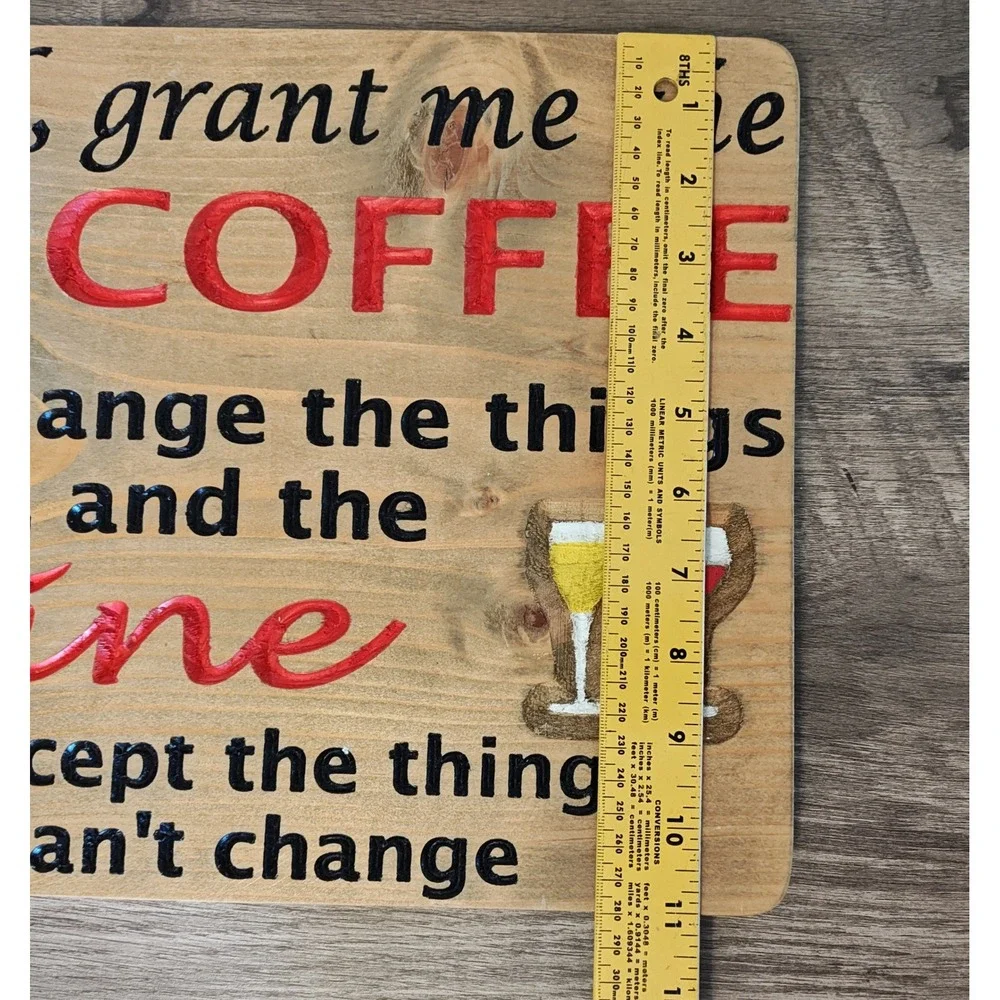Handmade Wood Wall Sign 12X11 Large Brown Coffee Wine‎ Serenity Prayer Carved